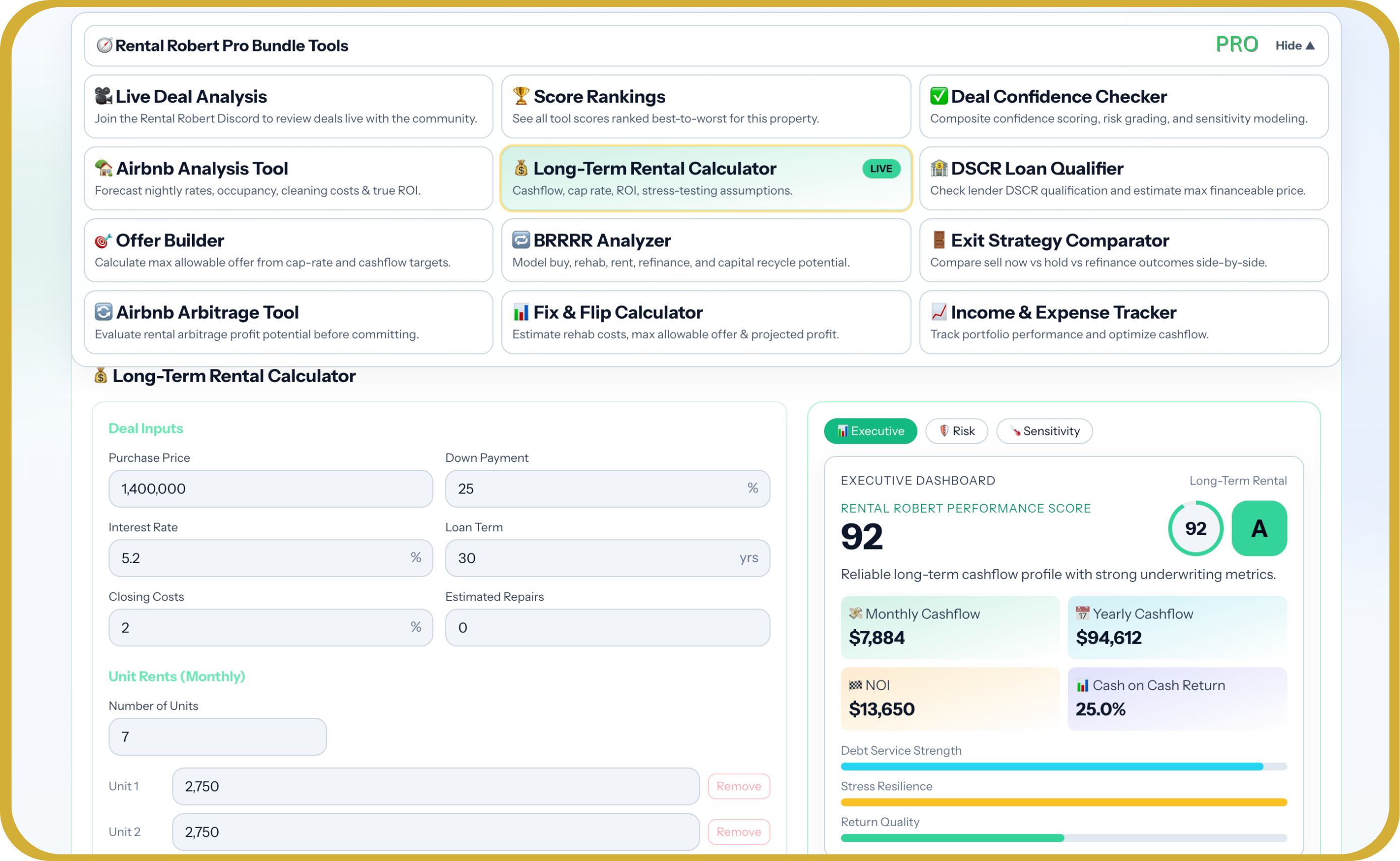 Rental Robert Pro Bundle – All Tools + Live Deal Analysis + Investor Community