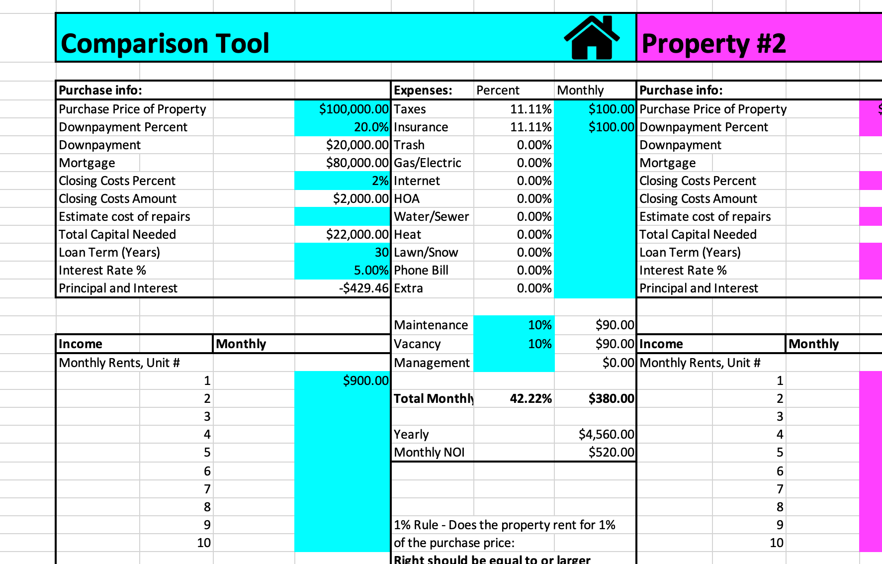 Office Rent Comparison File Comparison Property Analysis Tool – Rental Robert